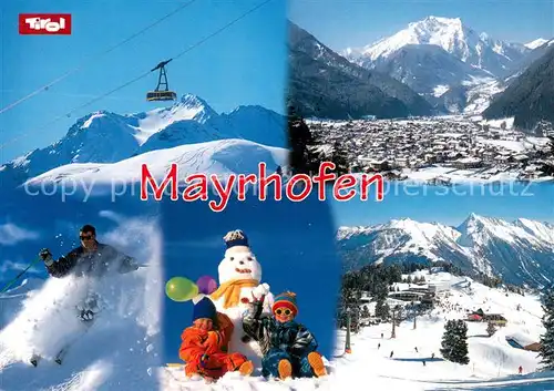 AK / Ansichtskarte Mayrhofen_Zillertal Panorama Seilbahn Schneemann Skipiste Mayrhofen_Zillertal