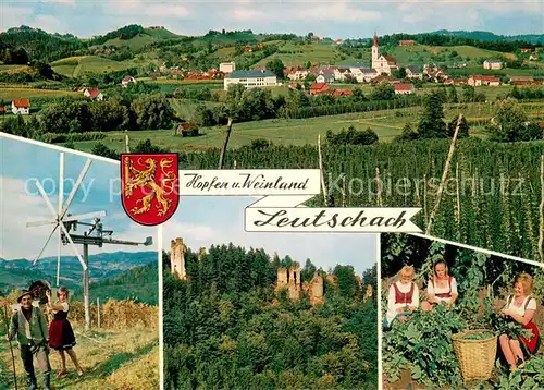 AK / Ansichtskarte Leutschach Panorama Windrad Burgruine Schmirenberg Weinlese Hopfenernte Leutschach