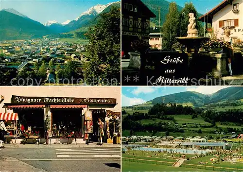 AK / Ansichtskarte Mittersill_Oberpinzgau Panorama Brunnen Pinzgauer Trachtenstueberl Schwimmbad Mittersill Oberpinzgau