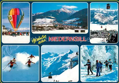 AK / Ansichtskarte Niedernsill Heisluftballon Panorama Seilbahn Skifahrer Loipe Niedernsill