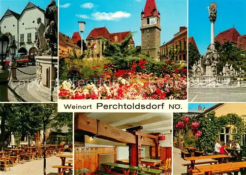 AK / Ansichtskarte Perchtoldsdorf Brunnen Rathaus Saeule Heurigenwirtschaft Freiterrasse Perchtoldsdorf