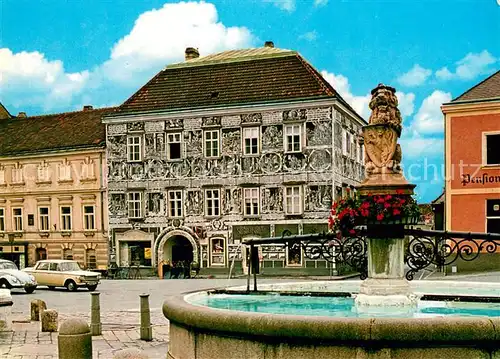 AK / Ansichtskarte Retz Sgraffito Haus Brunnen Retz