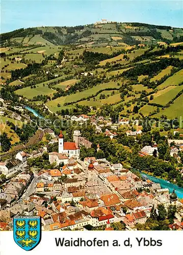 AK / Ansichtskarte Waidhofen_Ybbs Fliegeraufnahme mit Stadtturm Pfarrkirche Schloss Rothschild Sonntagberg Waidhofen Ybbs