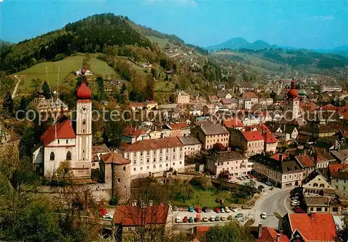 AK / Ansichtskarte Waidhofen_Ybbs Fliegeraufnahme mit Stadtturm und Kirche Waidhofen Ybbs