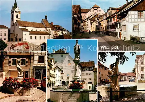 AK / Ansichtskarte Wil_SG Kirche Strassenpartie Brunnen Statue Wil_SG