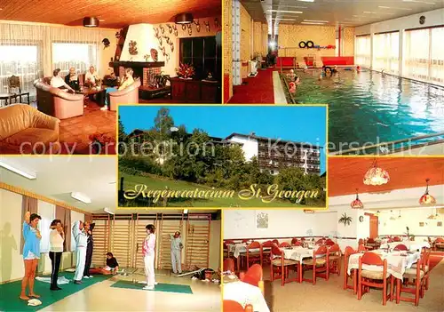 AK / Ansichtskarte St_Georgen_Attergau Sanatorium Kaminzimmer Hallenbad Gymnastikraum Speisesaal St_Georgen_Attergau