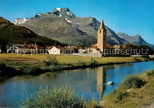 AK / Ansichtskarte Sils_Baselgia mit Piz la Margna Sils Baselgia