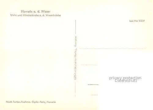 AK / Ansichtskarte Hameln_Weser Wehr M?nsterkirche Weserbr?cke Hameln Weser