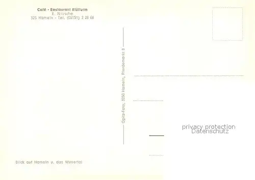 AK / Ansichtskarte Hameln_Weser Caf? Restaurant Kl?tturm Hameln Weser