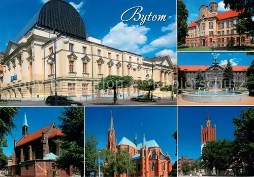 AK / Ansichtskarte Bytom_Beuthen Opery Slaskiej Urzad Miejski i fontanna w Parku Miejskim Kosciol sw Malgorzaty Koscial Sw Trojcy Kosciol Wniebowziecia NMP Bytom Beuthen