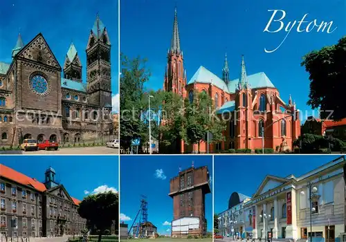 AK / Ansichtskarte Bytom_Beuthen Opery Slaskiej Urzad Miejski i fontanna w Parku Miejskim Kosciol sw Malgorzaty Koscial Sw Trojcy Kosciol Wniebowziecia NMP Bytom Beuthen