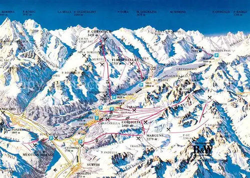 AK / Ansichtskarte Oberengadin_GR Skigebiet Panoramakarte Oberengadin GR