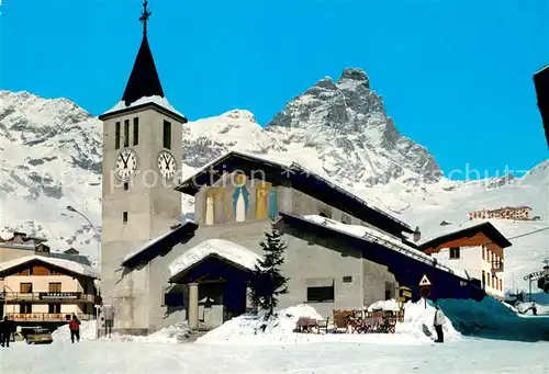 AK / Ansichtskarte Cervinia_Breuil Dorfkirche mit Matterhorn Cervinia Breuil