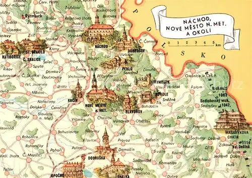 AK / Ansichtskarte Nachod_Tschechien Nove Mesto Peklo Dobrosov Rokole Landkarte Nachod Tschechien
