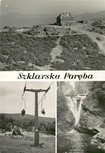 AK / Ansichtskarte Szklarska_Poreba Berghotel Szrenica Sessellift Wasserfall Szklarska_Poreba