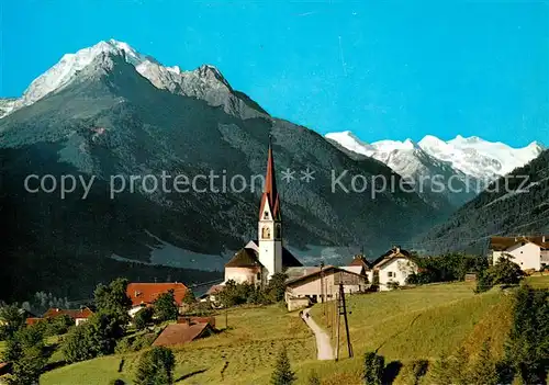 AK / Ansichtskarte Telfes_Stubai Ortsansicht mit Kirche Alpenpanorama Telfes_Stubai