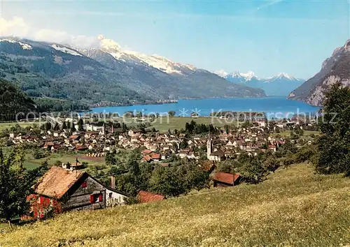 AK / Ansichtskarte Walenstadt mit Walensee M?rtschenstock und Glarneralpen Walenstadt