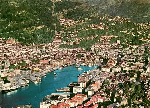 AK / Ansichtskarte Bergen_Norwegen Byen ved Vagen sett fra fly over Nordnes Bergen Norwegen