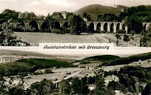 AK / Ansichtskarte Steinbergen Autobahnbruecke mit Arensburg Buchholz Bad Eilsen Schaumburg Lippe Landschaftspanorama Steinbergen