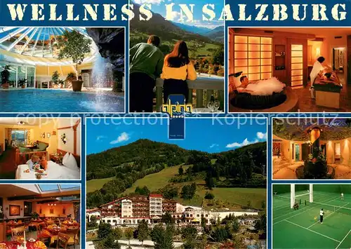 AK / Ansichtskarte St_Johann_Pongau Wellness und Sporthotel Alpina Therme Whirlpool Zimmer Gastraeume Tennishalle Panorama St_Johann_Pongau