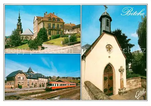 AK / Ansichtskarte Bitche_Moselle Eglise et la mairie La chapelle du Stadtweiher La gare Bitche_Moselle