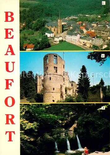 AK / Ansichtskarte Beaufort_Befort_Luxembourg Vue generale aerienne Le Chateau Schiessentuempel Beaufort_Befort