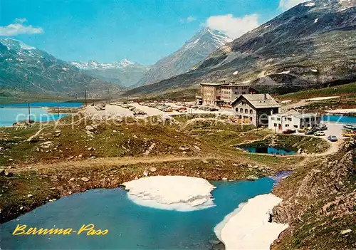 AK / Ansichtskarte Berninapass Berninahospiz gegen Piz Albris Engadin Bergsee Gebirgspass Alpen Berninapass