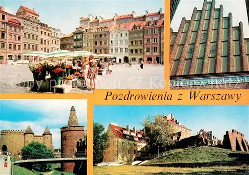 AK / Ansichtskarte Warszawa Altstaedter Ring Altstadt Giebel Kathedrale Barbikan Pulverturm Stadtbefestigung Warszawa