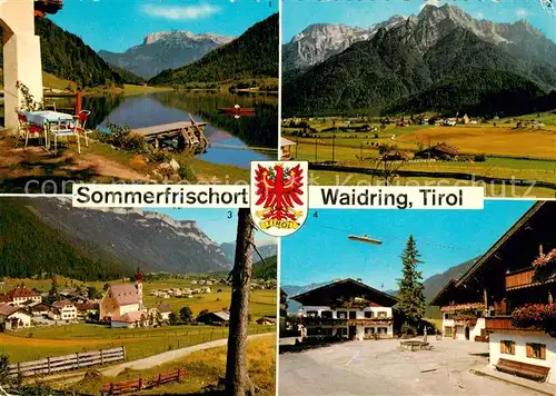 AK / Ansichtskarte Waidring_Tirol Pillersee mit steinplatte Waidring mit Steinberge Sonnwendkette und Dorfplatz Waidring Tirol