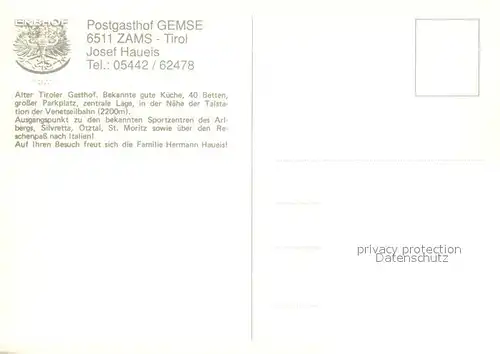 AK / Ansichtskarte Zams Post Gasthof Gemse Zams
