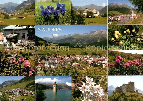 AK / Ansichtskarte Nauders_Tirol mit Reschensee und Schloss Naudersberg Alpenflora Nauders Tirol