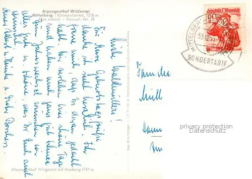 AK / Ansichtskarte Mittelberg_Kleinwalsertal Alpengasthof Wildental Mittelberg_Kleinwalsertal