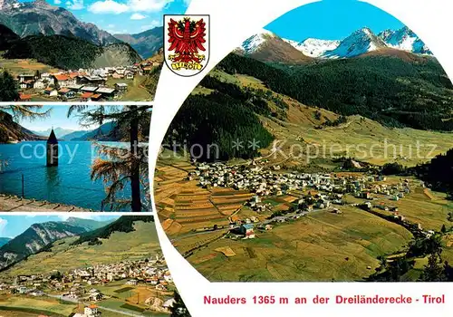 AK / Ansichtskarte Nauders_Tirol Panorama Reschensee mit Kirchturm Fliegeraufnahmen Nauders Tirol