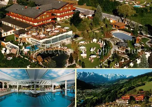 AK / Ansichtskarte Sankt_Johann_Pongau Hotel Oberforsthof Fliegeraufnahme Hallenbad Panorama Sankt_Johann_Pongau