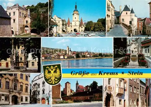 AK / Ansichtskarte Krems_Donau Kl Passauerhof Steiner Tor Wegscheid Nepomuksaeule Mauterner Bruecke Simandlbrunnen Mazetti Mauthaus Piaristenkirche Steiner Landstrasse Krems Donau