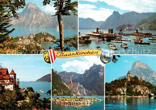 AK / Ansichtskarte Traunkirchen mit Traunstein Fronleichnamsfest Wallfahrtskirche Bade Insel im Seglerbucht Traunkirchen