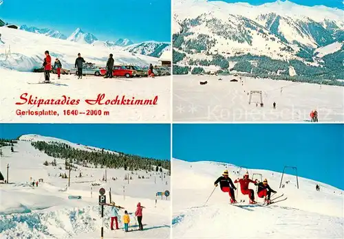 AK / Ansichtskarte Krimml Parkplatz Gerlosplattenhotel Plattenlift mit Koenigsleiten Filzsteinalpe Skilehrer Krimml