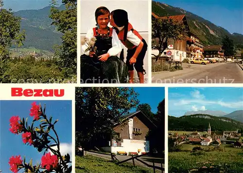 AK / Ansichtskarte Bezau_Vorarlberg Panorama Trachtenkinder Ortsstrasse Gasthaus Teilansicht Bezau Vorarlberg