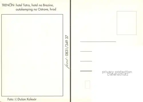 AK / Ansichtskarte Trencin_Trentschinteplitz Hotel Tatra Hotel na Brezine Autocamping na Ostrove Hrad Trencin Trentschinteplitz