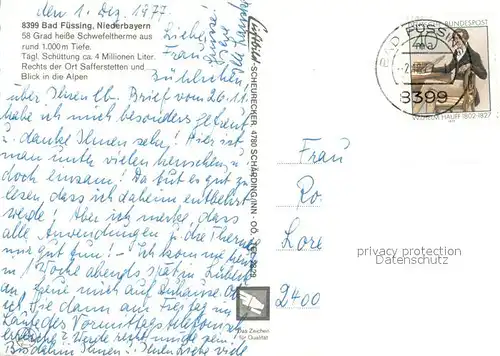 AK / Ansichtskarte Bad_Fuessing Kurort Schwefeltherme mit Safferstetten Alpenblick Hoellengebirge Schafberg Fliegeraufnahme Bad_Fuessing