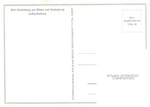 AK / Ansichtskarte Bad_Godesberg mit Godesburg Fliegeraufnahme Kupfertiefdruck Bad_Godesberg