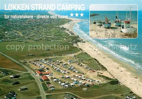 AK / Ansichtskarte Lokken Strand Camping Fliegeraufnahme Fischkutter Lokken
