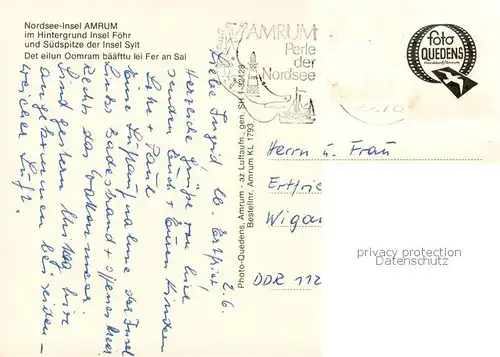 AK / Ansichtskarte Amrum Nordseeinsel mit Insel Foehr Suedspitze Insel Sylt Fliegeraufnahme Amrum