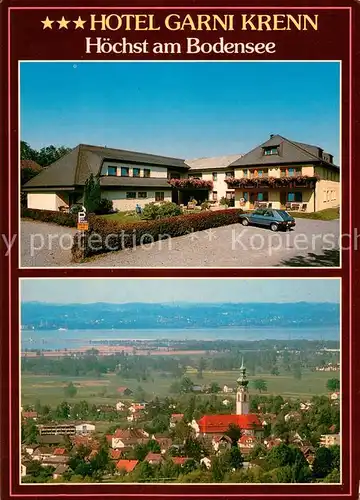 AK / Ansichtskarte Hoechst_Vorarlberg Hotel Krenn Ortsansicht mit Kirche Blick zum Bodensee Hoechst_Vorarlberg