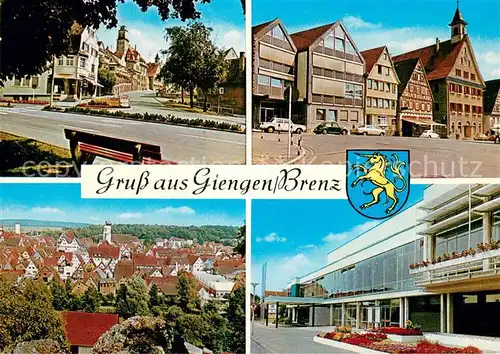AK / Ansichtskarte Giengen_Brenz Motive Innenstadt Altstadt Fachwerkhaeuser Gebaeude Stadtpanorama Wappen Giengen Brenz