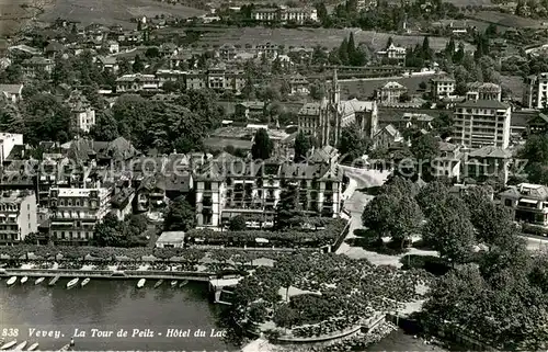 AK / Ansichtskarte Vevey_VD Hotel du Lac Tour de Peilz Lac Leman vue aerienne Vevey_VD