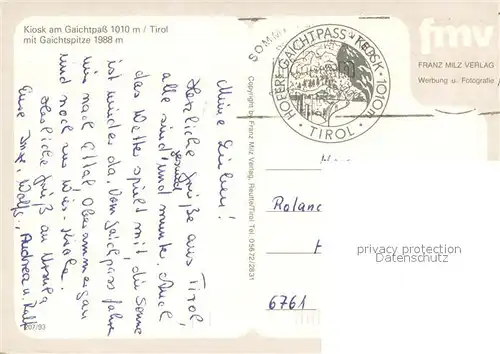 AK / Ansichtskarte Gaichtpass_Reutte_Tirol Kiosk mit Gaichtspitze Gaichtpass_Reutte_Tirol