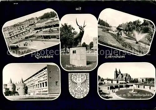 AK / Ansichtskarte Arnhem Stationsplein Hert van Pompon Singel Sabelspoort met Provinciehuis Verkeerscircuit met St Walsburgskerk Arnhem