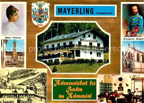 AK / Ansichtskarte Schwechatbach Helenenstueberl Gaststube Zaadschloss Kirche Portraits Mary Vetsera und Kronprinz Rudolf Schwechatbach