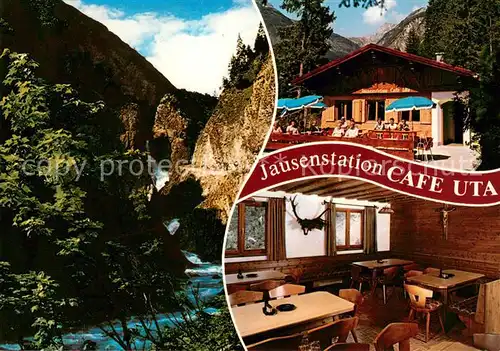 AK / Ansichtskarte Holzgau Jausenstation Cafe Uta mit Simswasserfall Gaststube Holzgau